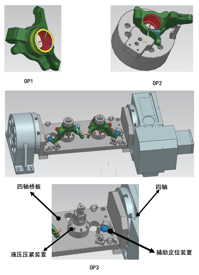 轉向機連接器加工工序和夾具示意圖